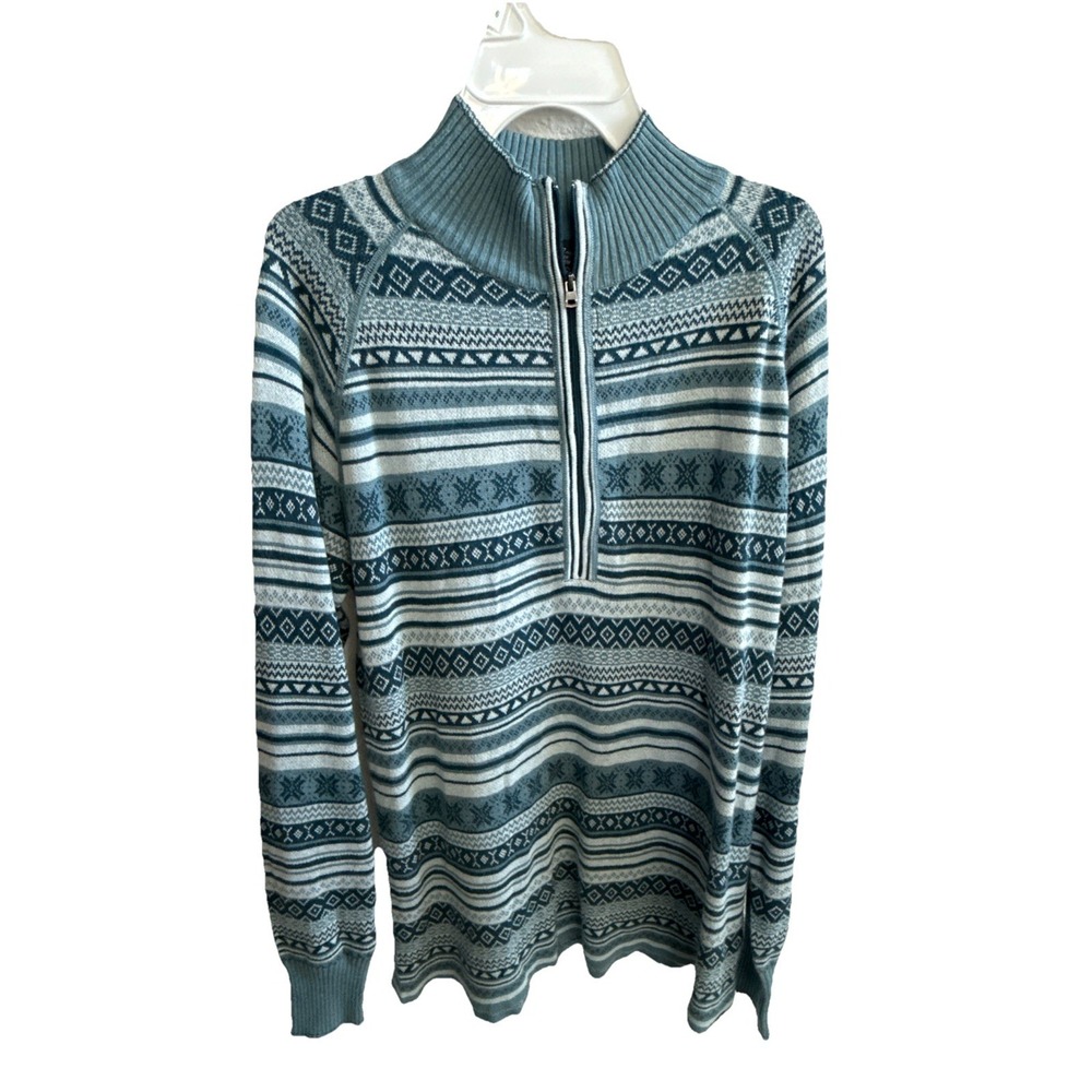 Eddie Bauer Sweater Women's M Fair Isle 1/2 Zip Sweater Ice Blues Combo MSRP $99